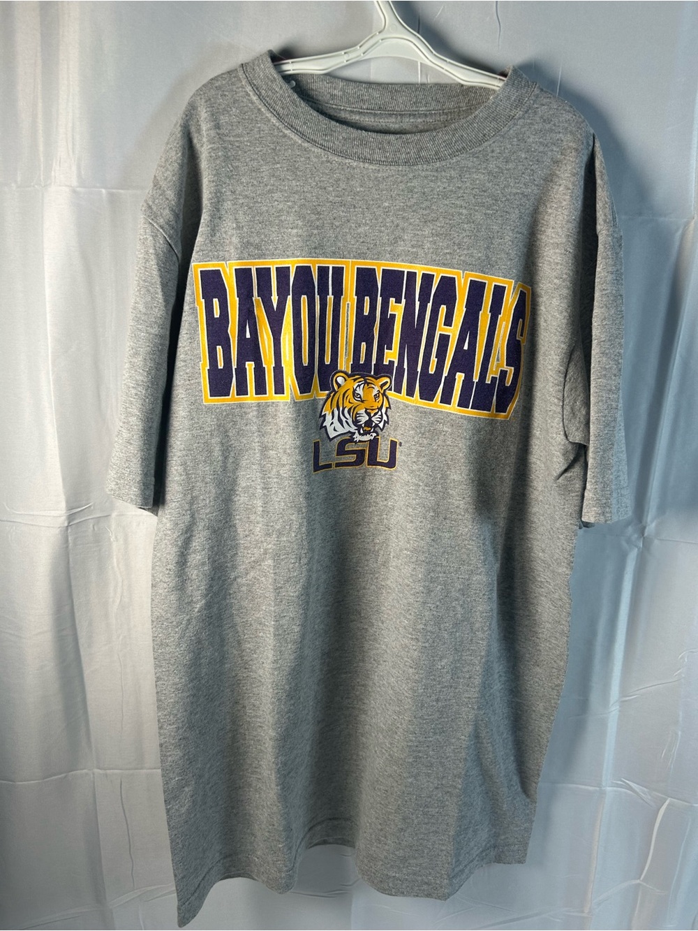 NCAA Gray LSU Bayou Bengals Short Sleeve Tee with Purple & Gold Print